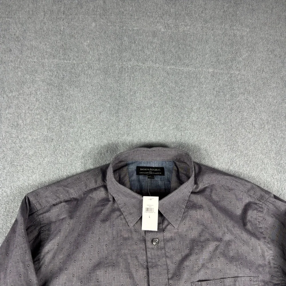 Banana Republic Standard Fit Men's L Gray Geometric Stretch Soft Wash Shirt